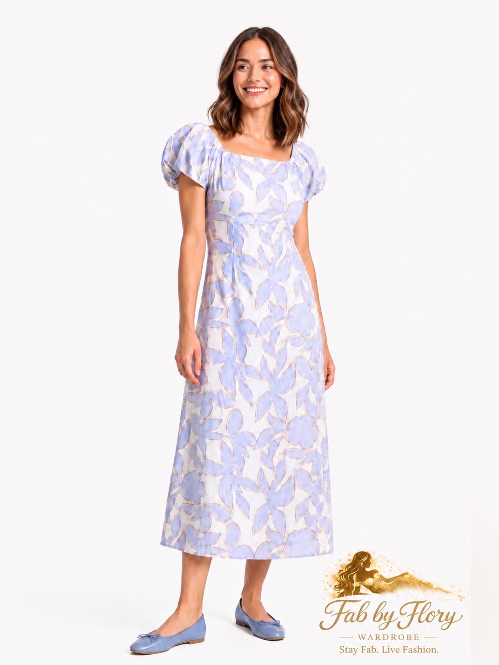 A New Day ✨ Women's Puff Sleeve Square Neck Midi Dress